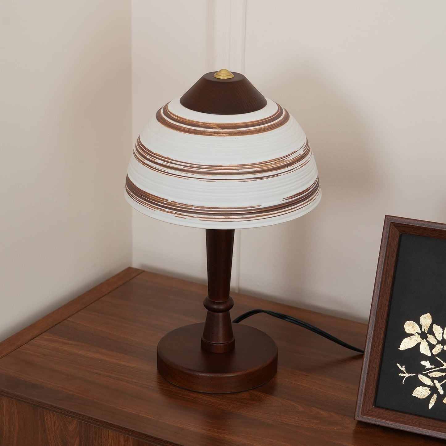 Japanese Retro Ceramic & Wood Table Lamp | 23cm 35cm Vintage Art