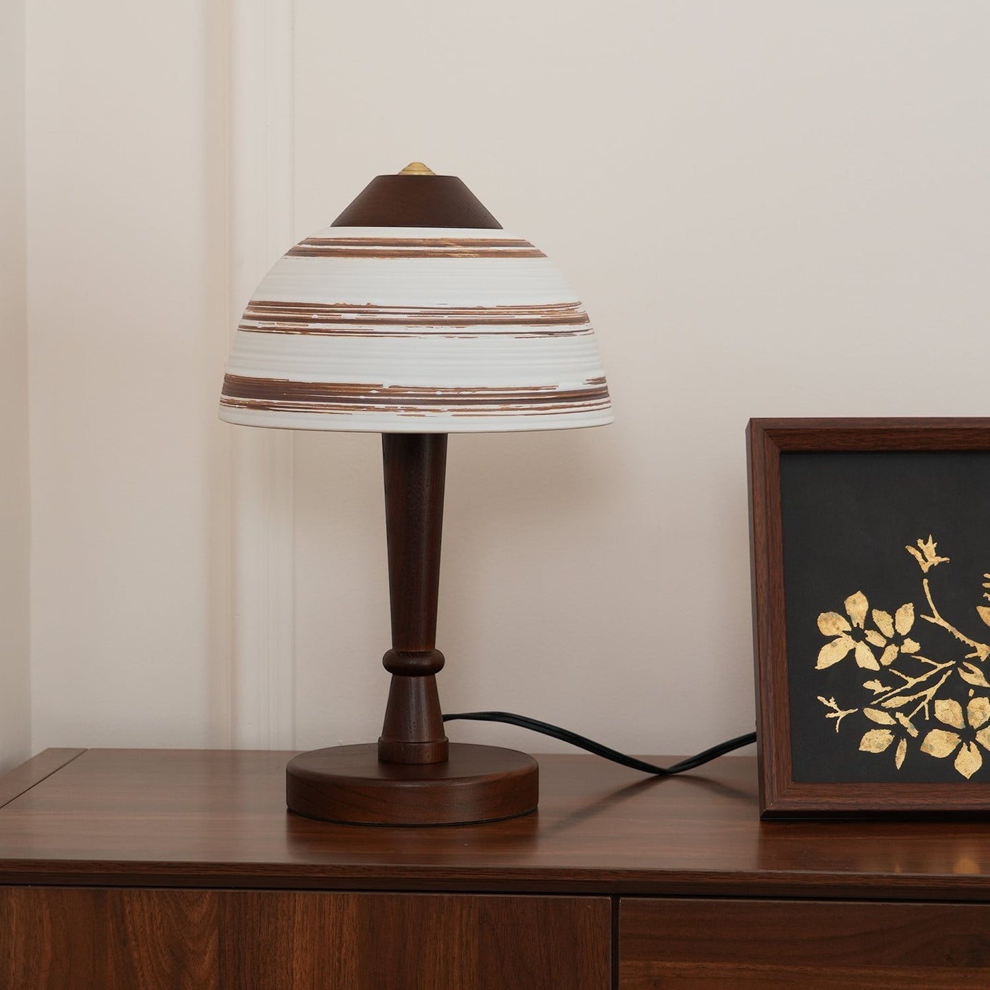 Japanese Retro Ceramic & Wood Table Lamp | 23cm 35cm Vintage Art