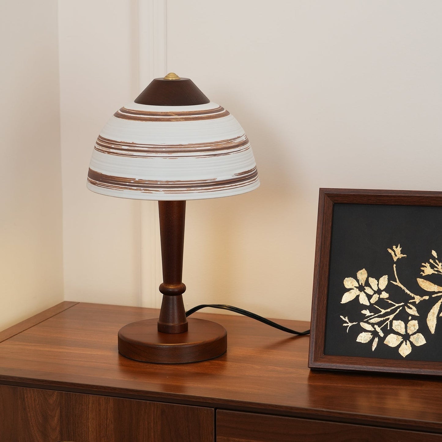 Japanese Retro Ceramic & Wood Table Lamp | 23cm 35cm Vintage Art