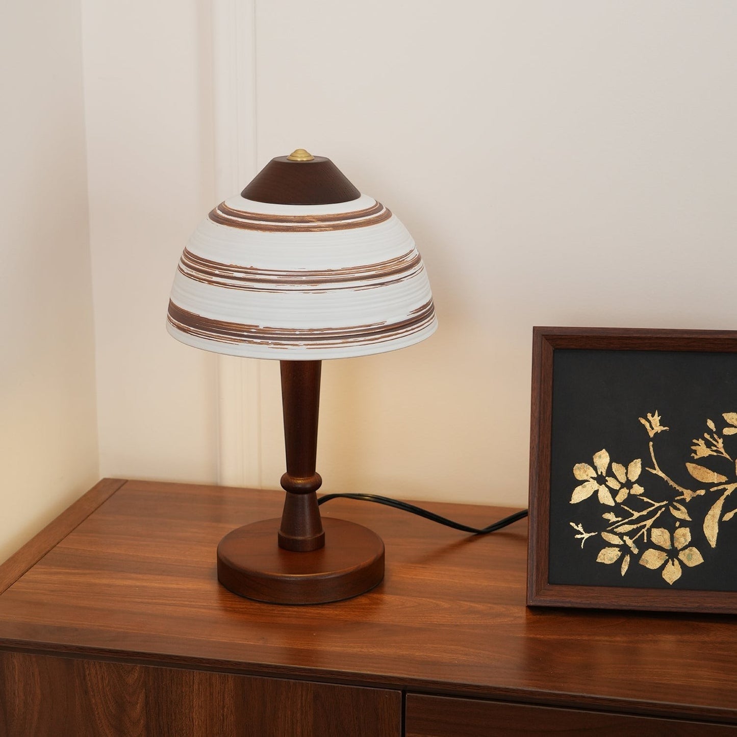 Japanese Retro Ceramic & Wood Table Lamp | 23cm 35cm Vintage Art