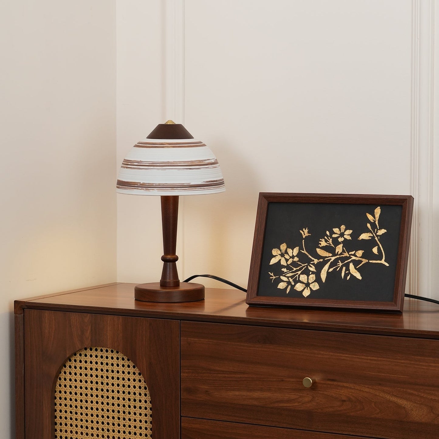 Japanese Retro Ceramic & Wood Table Lamp | 23cm 35cm Vintage Art