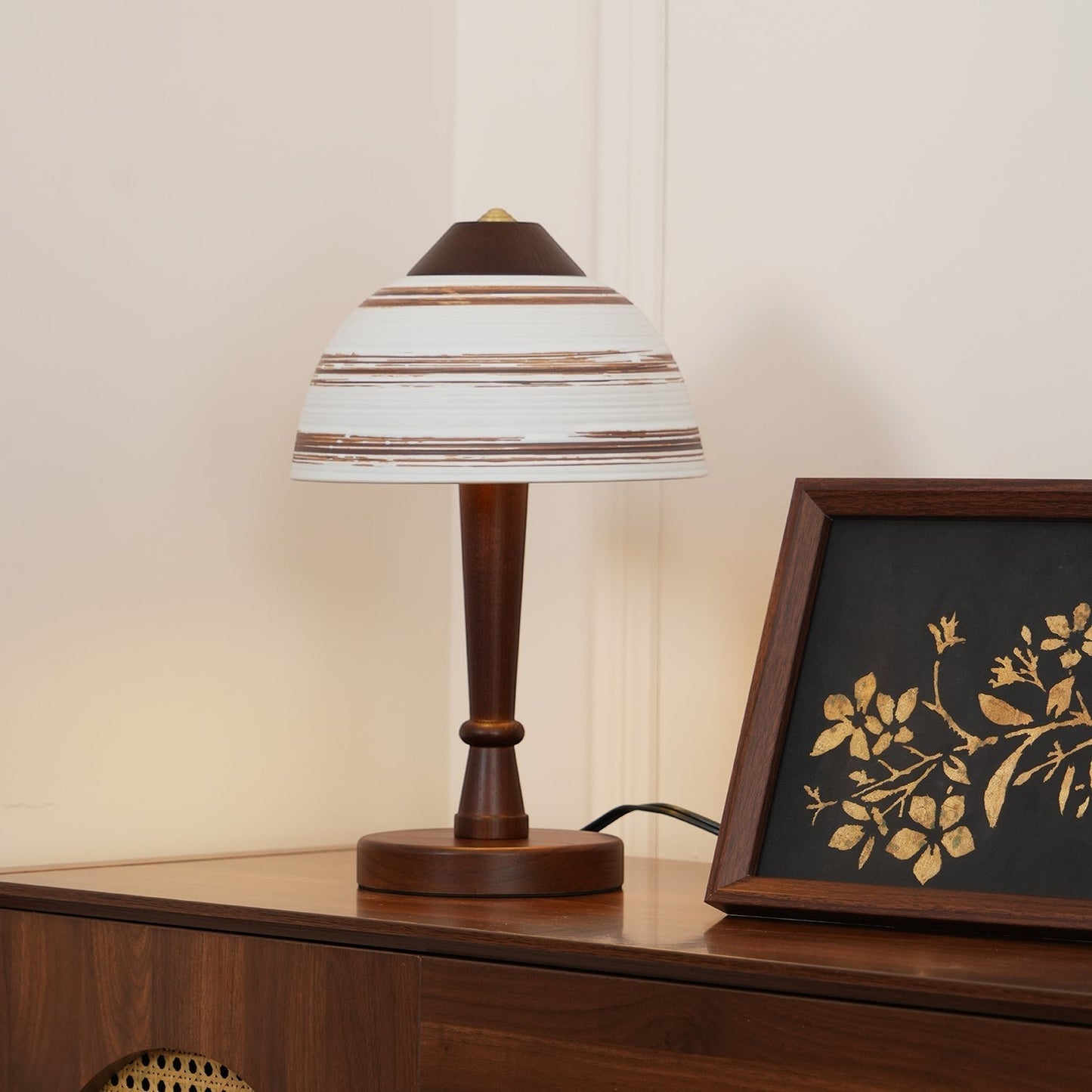 Japanese Retro Ceramic & Wood Table Lamp | 23cm 35cm Vintage Art