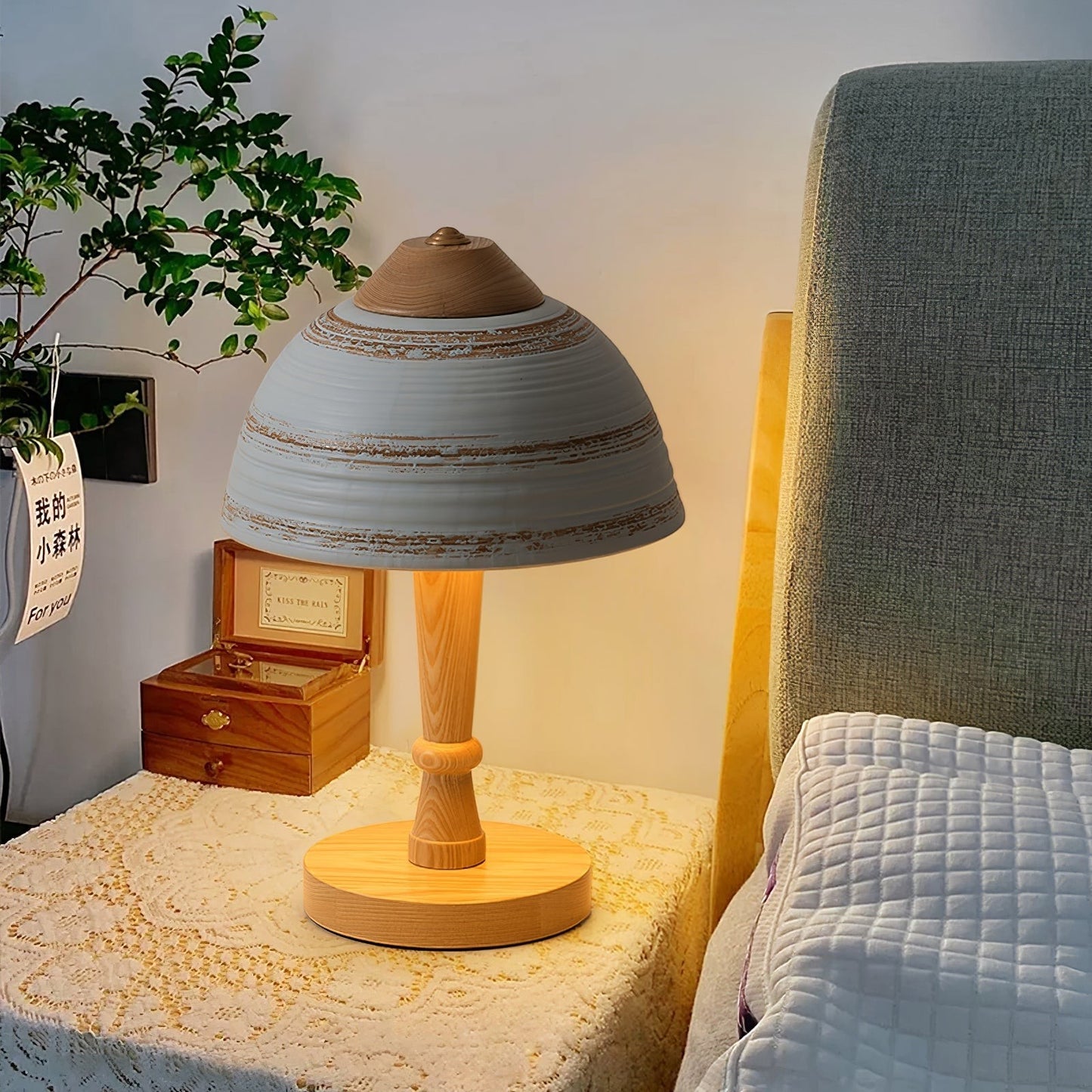 Japanese Retro Ceramic & Wood Table Lamp | 23cm 35cm Vintage Art