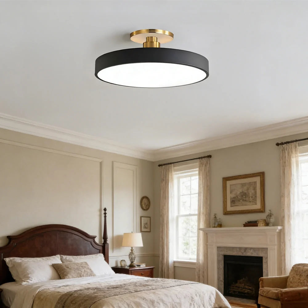 Round LED Ceiling Light with Acrylic Diffuser - Black Finish in Traditional Bedroom