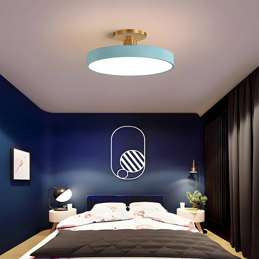 Round LED Ceiling Light with Acrylic Diffuser - Blue Finish in Navy Bedroom
