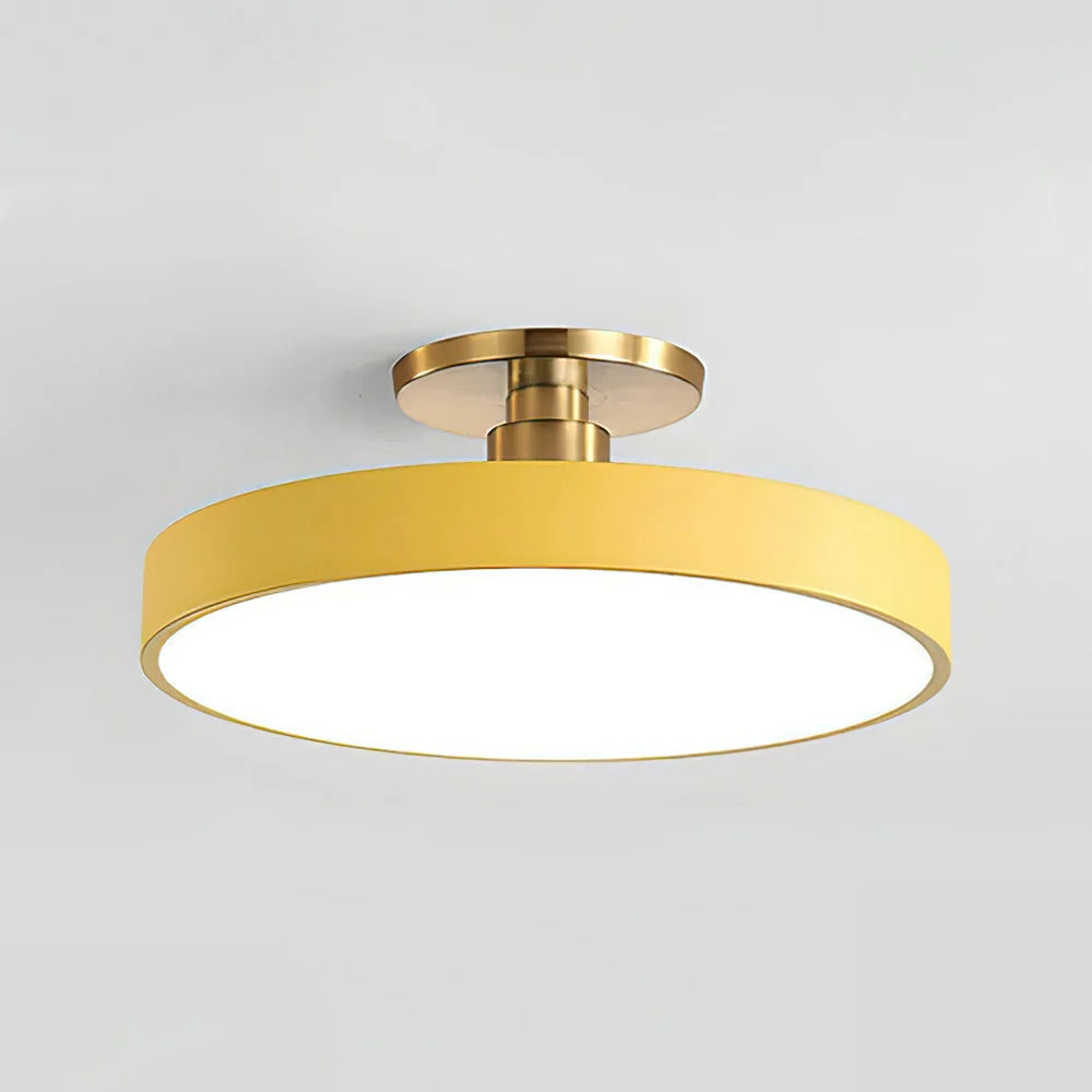 Round LED Ceiling Light with Acrylic Diffuser - Yellow Finish, Front View