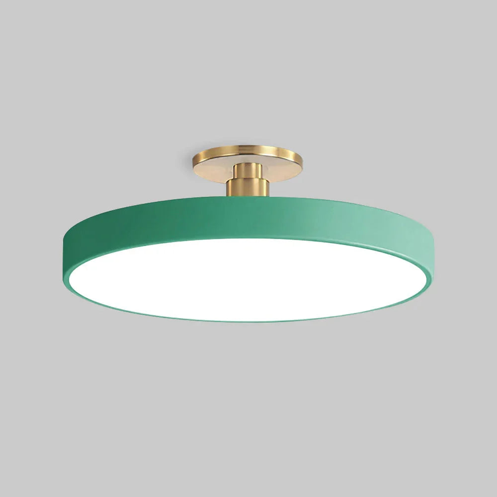 Round LED Ceiling Light with Acrylic Diffuser - Green Finish, Front View