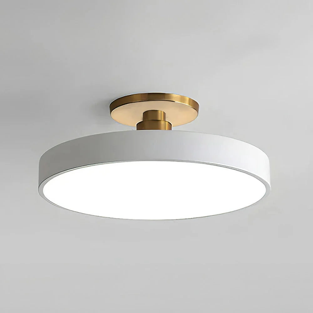 Round LED Ceiling Light with Acrylic Diffuser - White Finish, Front View