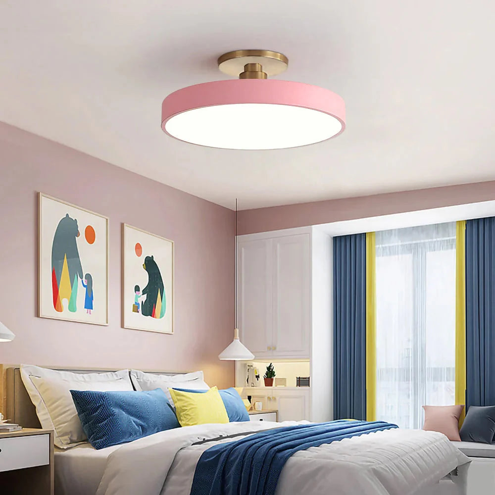 Round LED Ceiling Light with Acrylic Diffuser - Pink Finish in Children's Bedroom