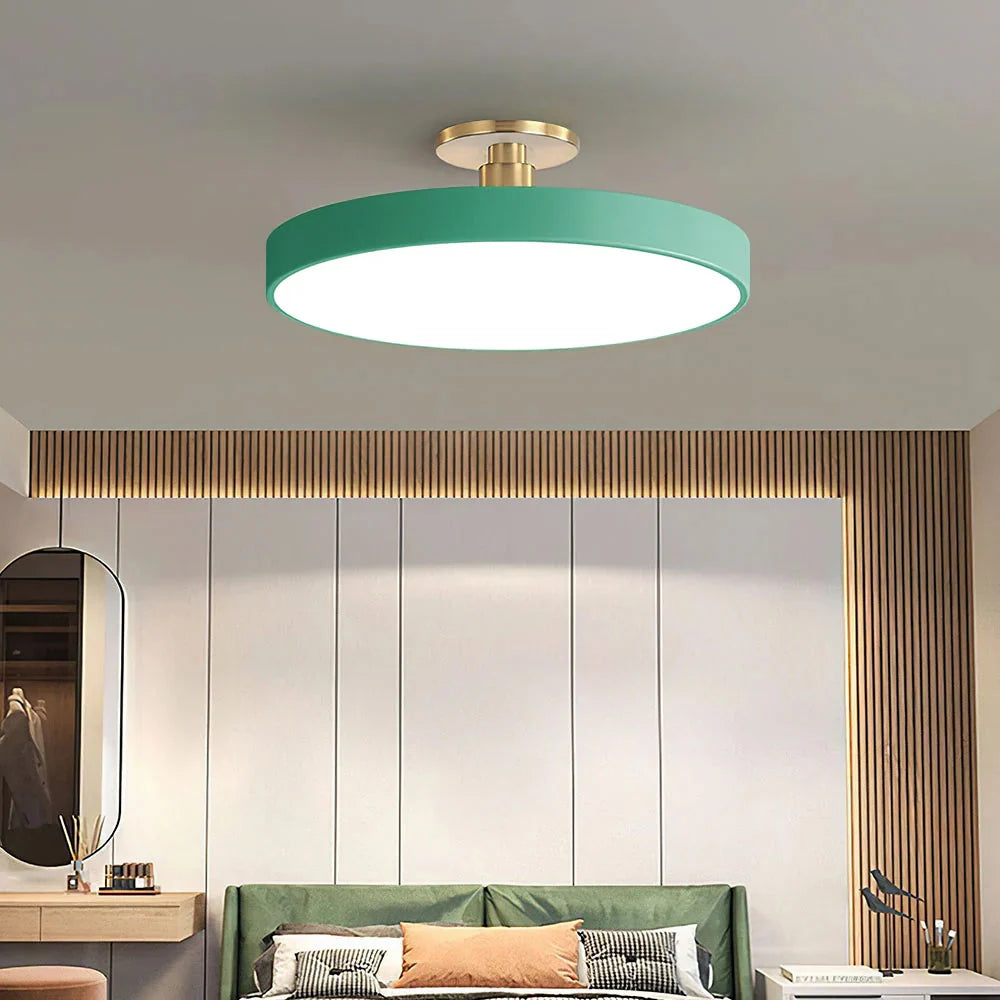 Round LED Ceiling Light with Acrylic Diffuser - Green Finish in Bedroom