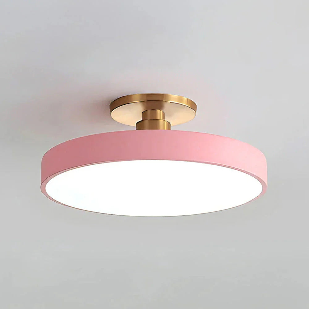 Round LED Ceiling Light with Acrylic Diffuser - Pink Finish, Front View