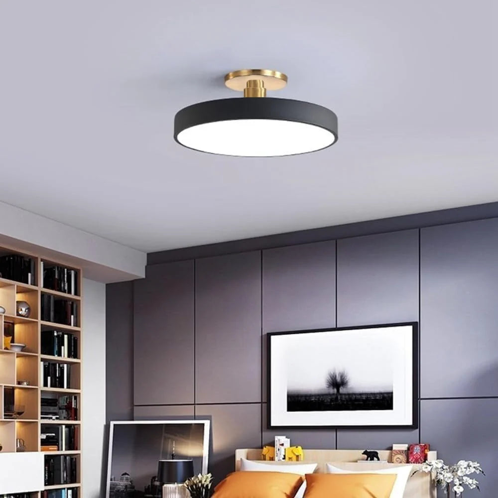 Round LED Ceiling Light with Acrylic Diffuser - Black Finish in Modern Bedroom