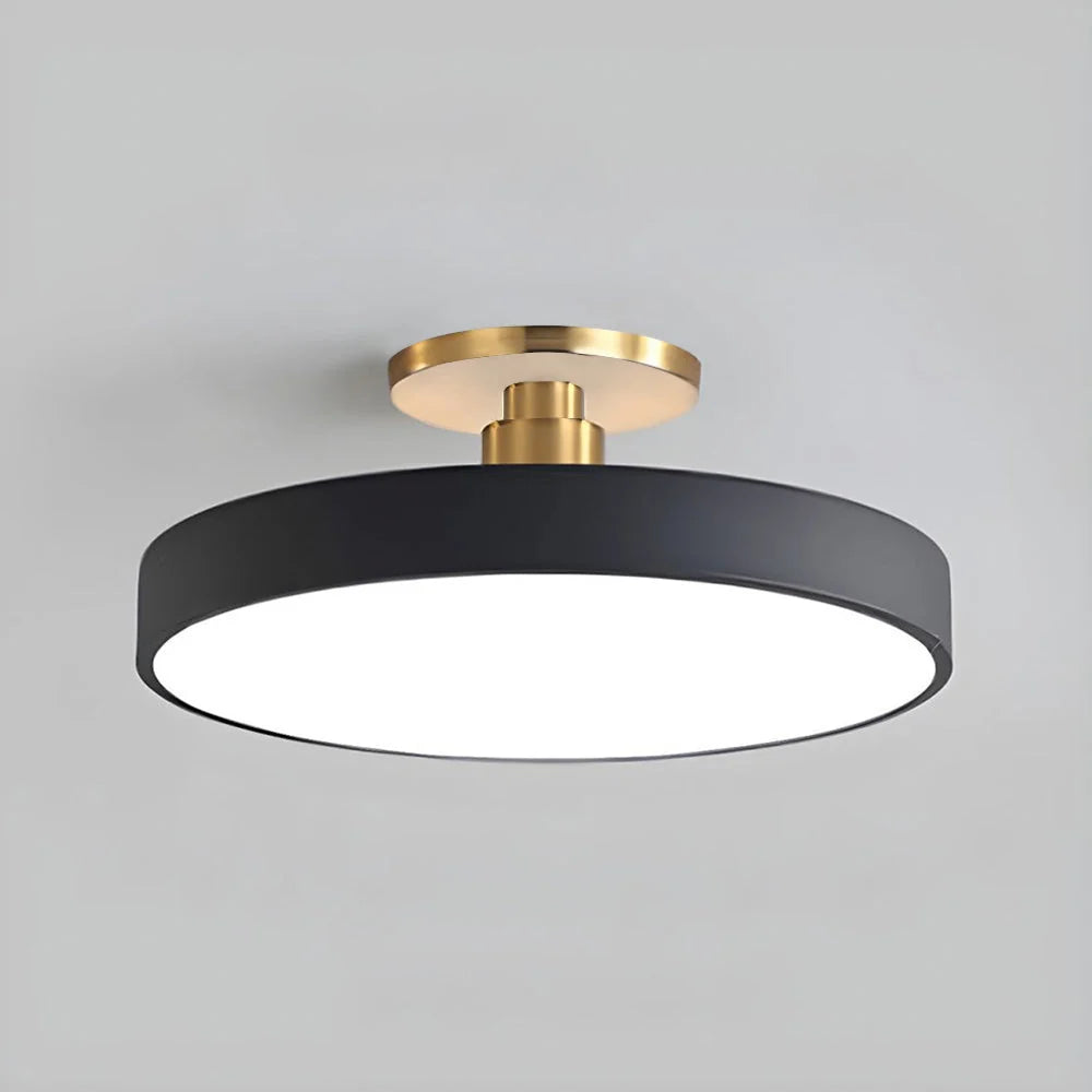 Round LED Ceiling Light with Acrylic Diffuser - Black Finish, Front View