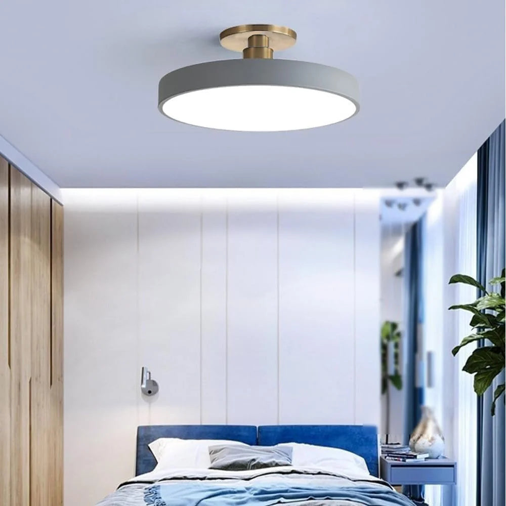 Round LED Ceiling Light with Acrylic Diffuser - Grey Finish in Bedroom