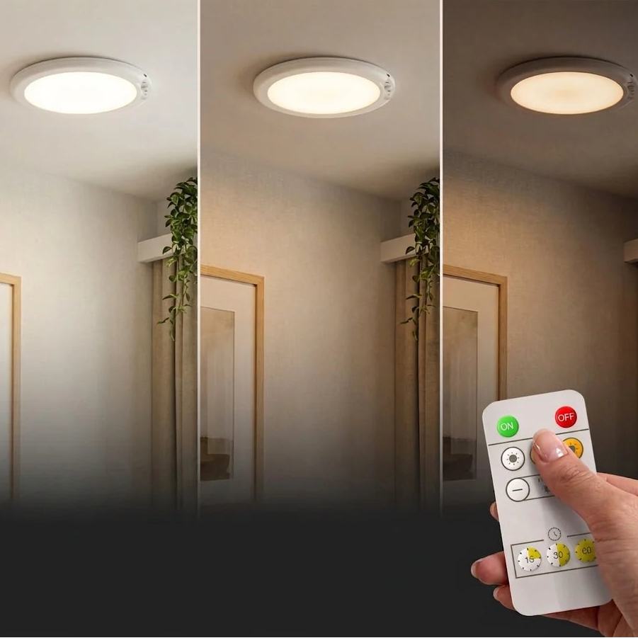 Wireless LED Ceiling Light with Motion Sensor - Three Light Colours with Remote Control
