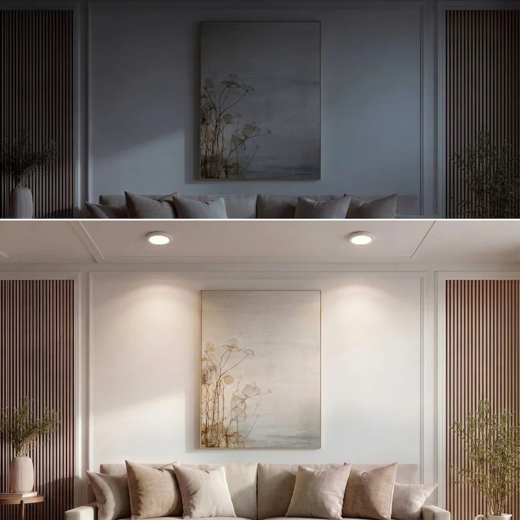 Wireless LED Ceiling Light with Motion Sensor - Before and After Living Room Lighting