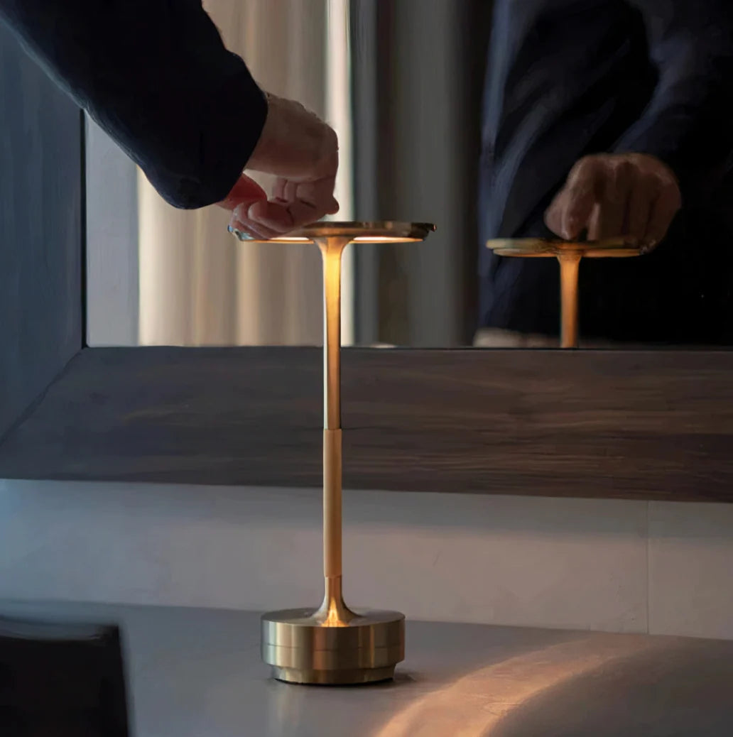 Cordless LED Table Lamp - Gold Finish with Touch Control