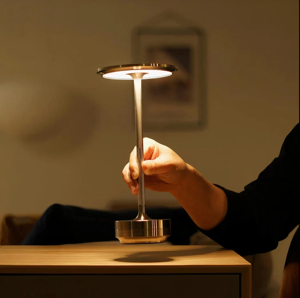 Cordless LED Table Lamp - Silver Finish Lifted by Hand