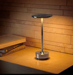 Cordless LED Table Lamp - Silver Finish on Desk, Lit