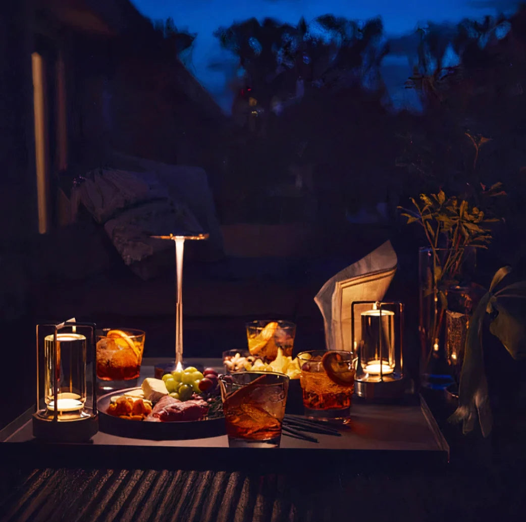 Cordless LED Table Lamp - On Outdoor Table at Night