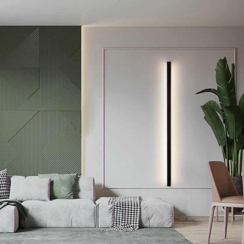 Slim Linear LED Wall Light - Black Finish Vertical in Living Room