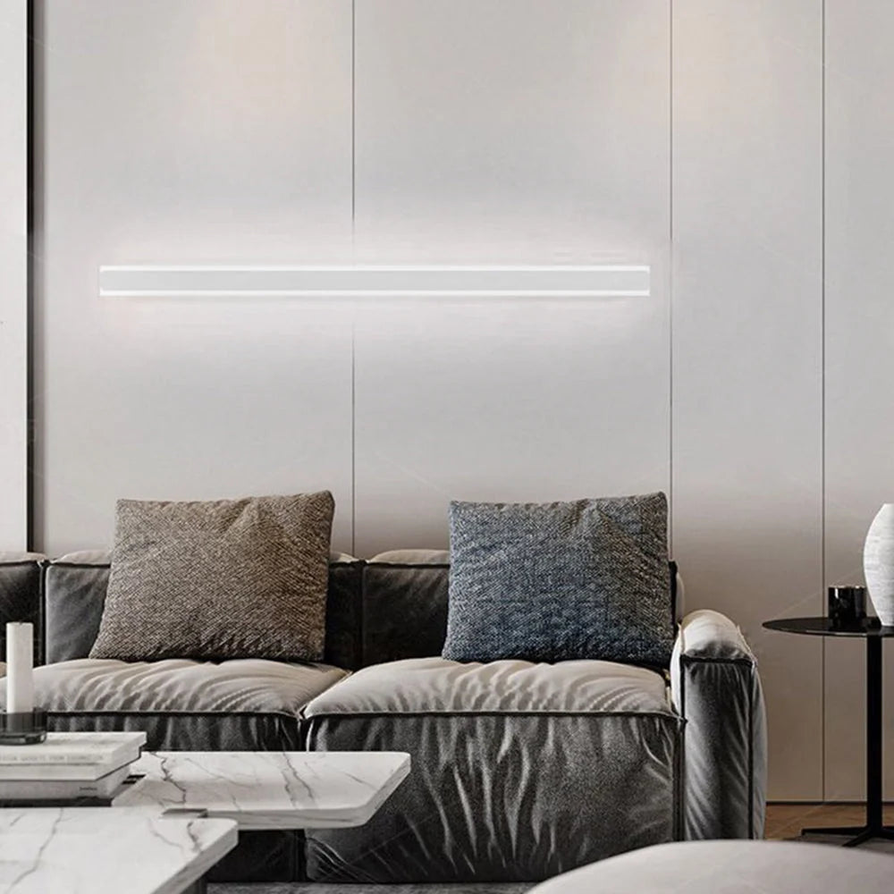 Slim Linear LED Wall Light - White Finish Above Sofa, White Light