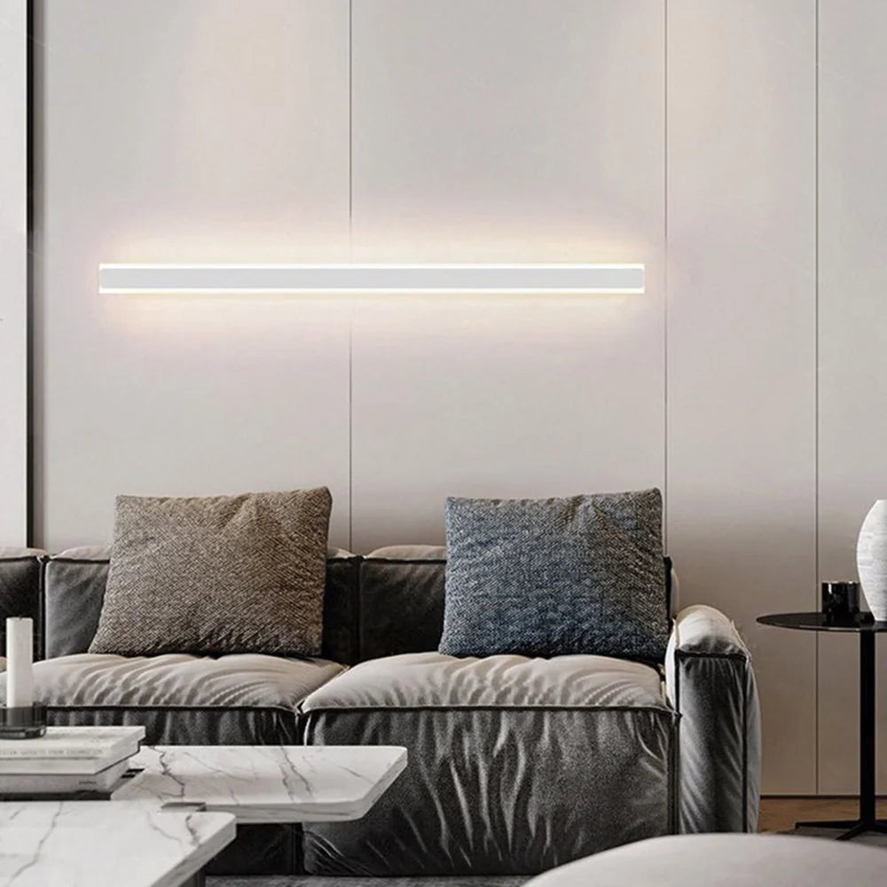 Slim Linear LED Wall Light - White Finish Above Sofa, Natural Light