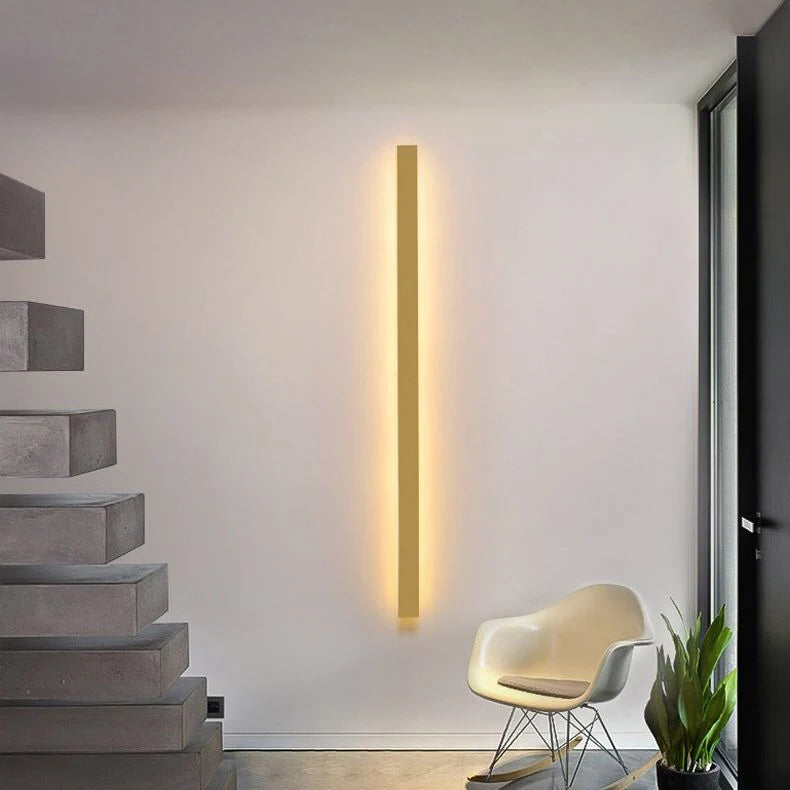 Slim Linear LED Wall Light - Gold Finish Vertical, Closer View