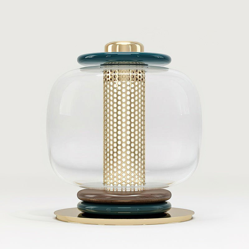 Blown Glass Globe & Perforated Cylinder Table Lamp | Totem 25cm 32cm