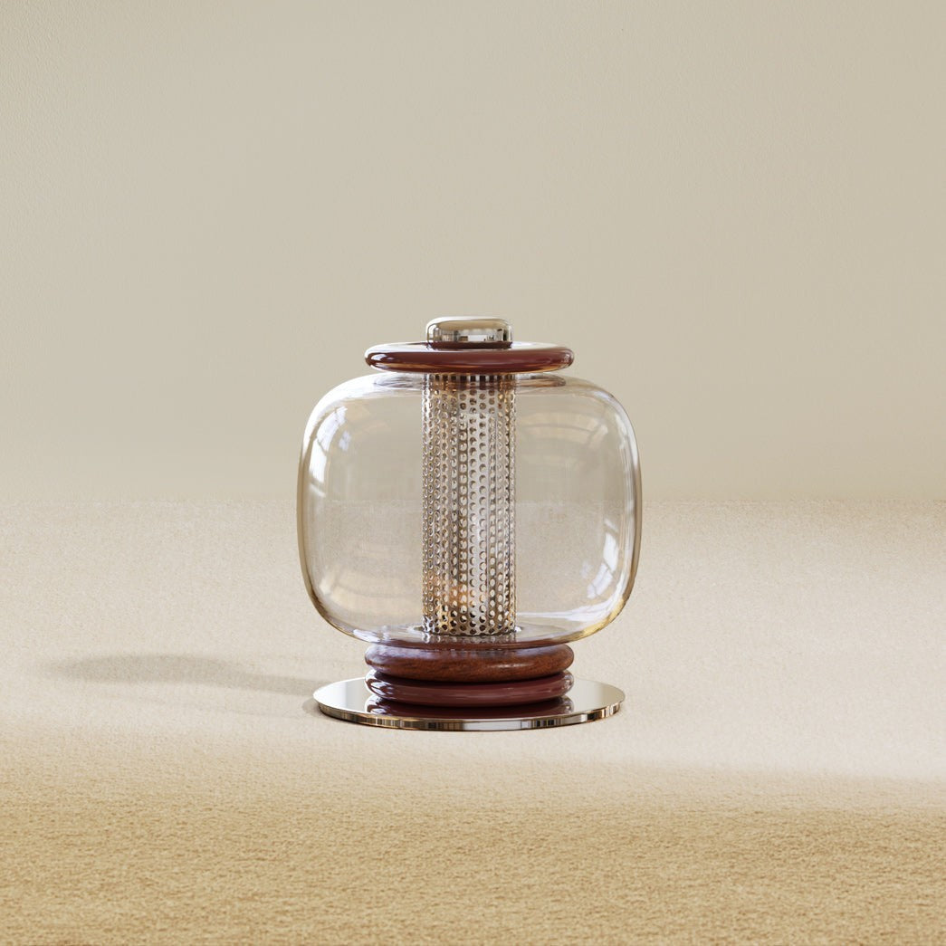Blown Glass Globe & Perforated Cylinder Table Lamp | Totem 25cm 32cm