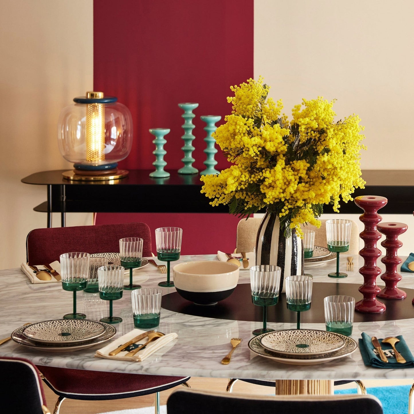 Blown Glass Globe & Perforated Cylinder Table Lamp | Totem 25cm 32cm
