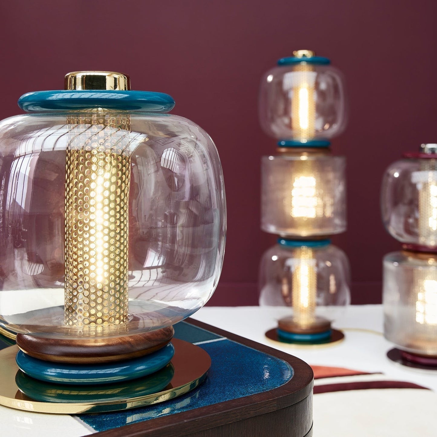 Blown Glass Globe & Perforated Cylinder Table Lamp | Totem 25cm 32cm