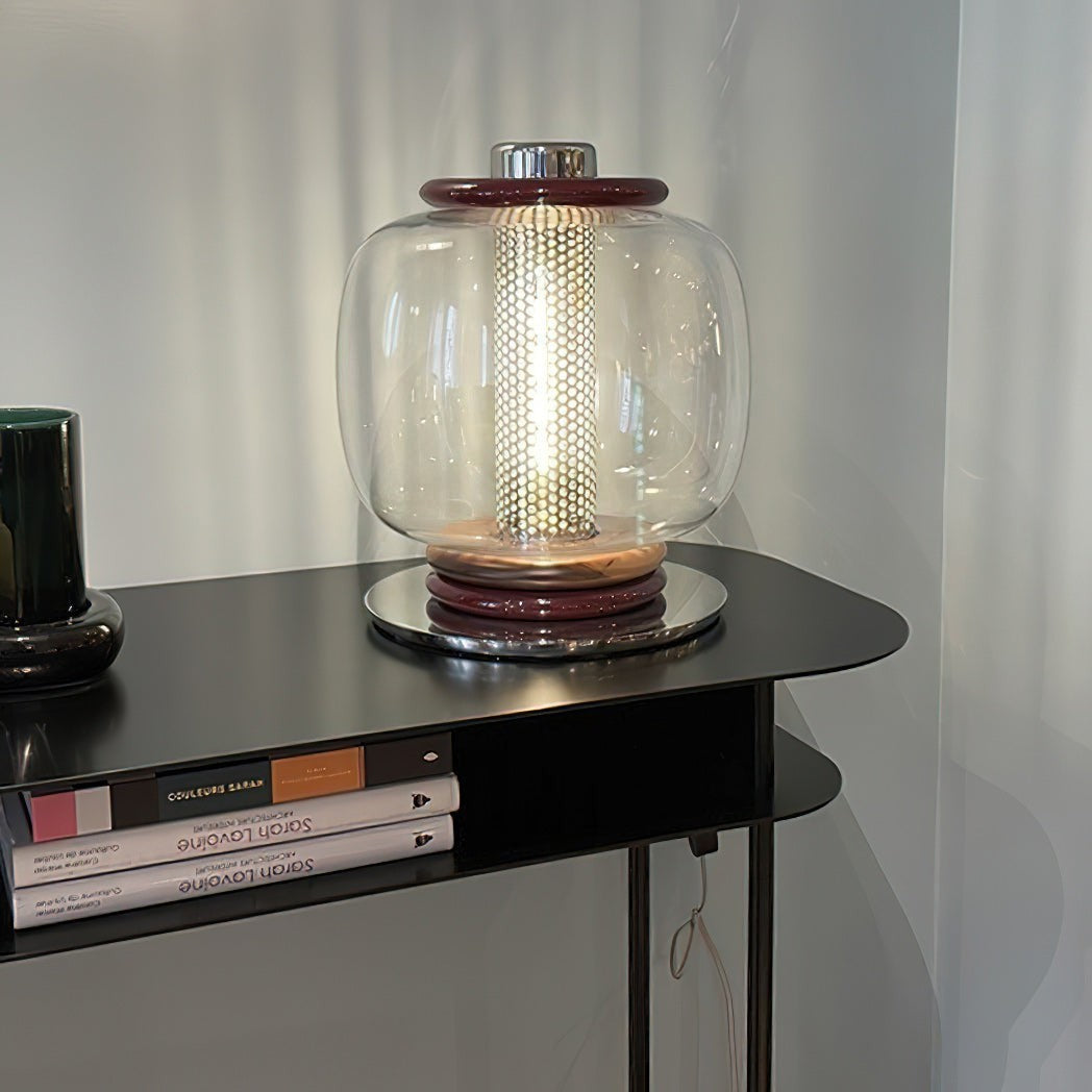 Blown Glass Globe & Perforated Cylinder Table Lamp | Totem 25cm 32cm