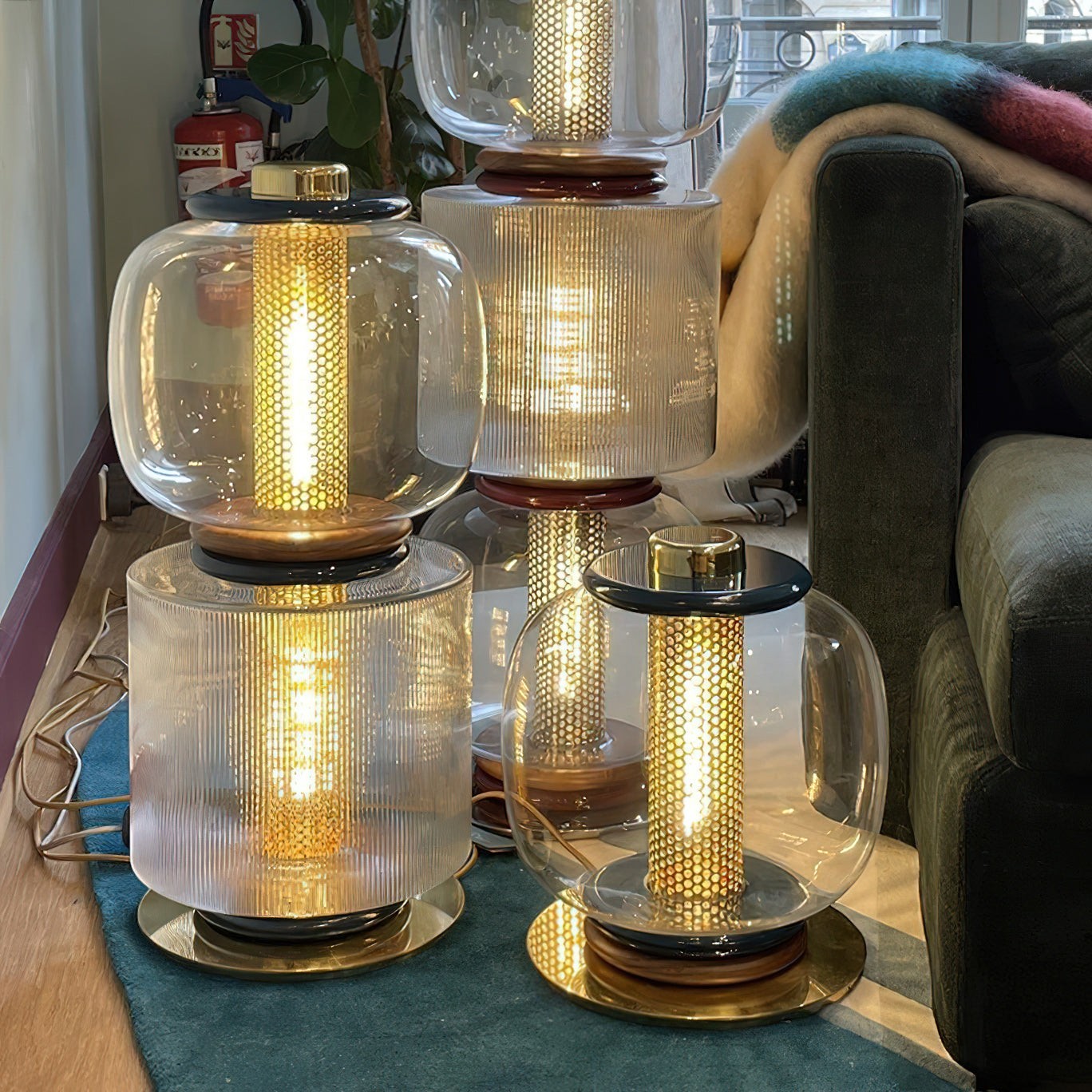 Blown Glass Globe & Perforated Cylinder Table Lamp | Totem 25cm 32cm