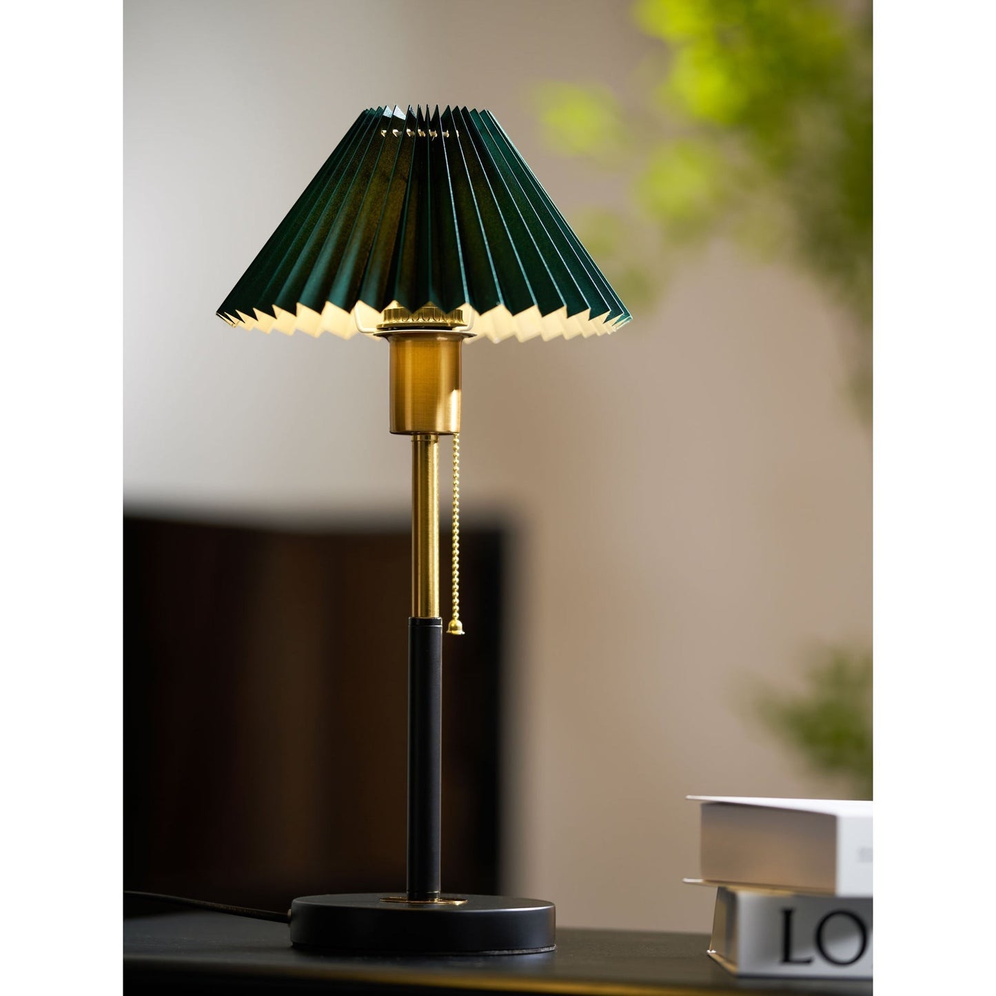 Green Pleated Shade & Gold Black Metal Table Lamp | 25cm 58cm