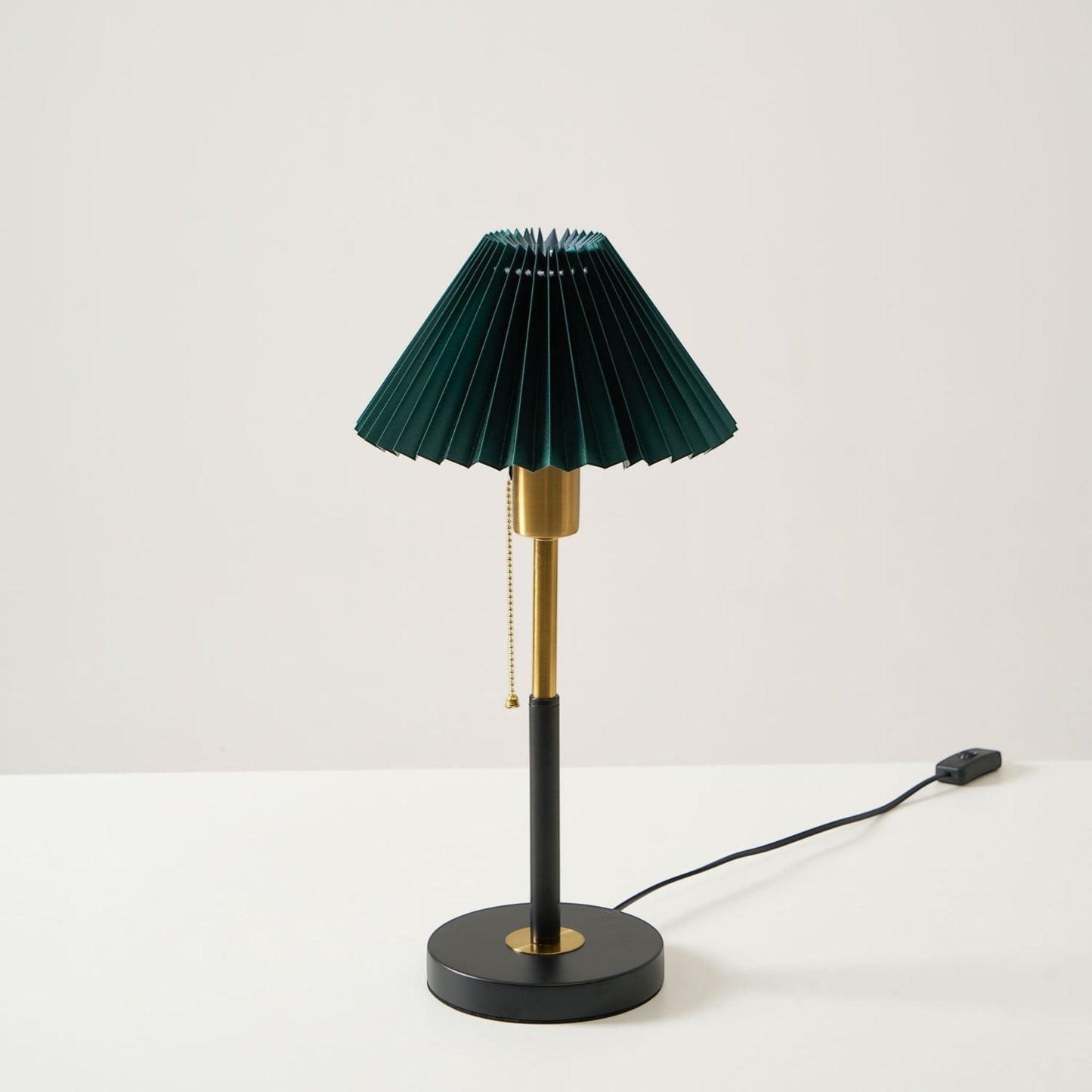 Green Pleated Shade & Gold Black Metal Table Lamp | 25cm 58cm