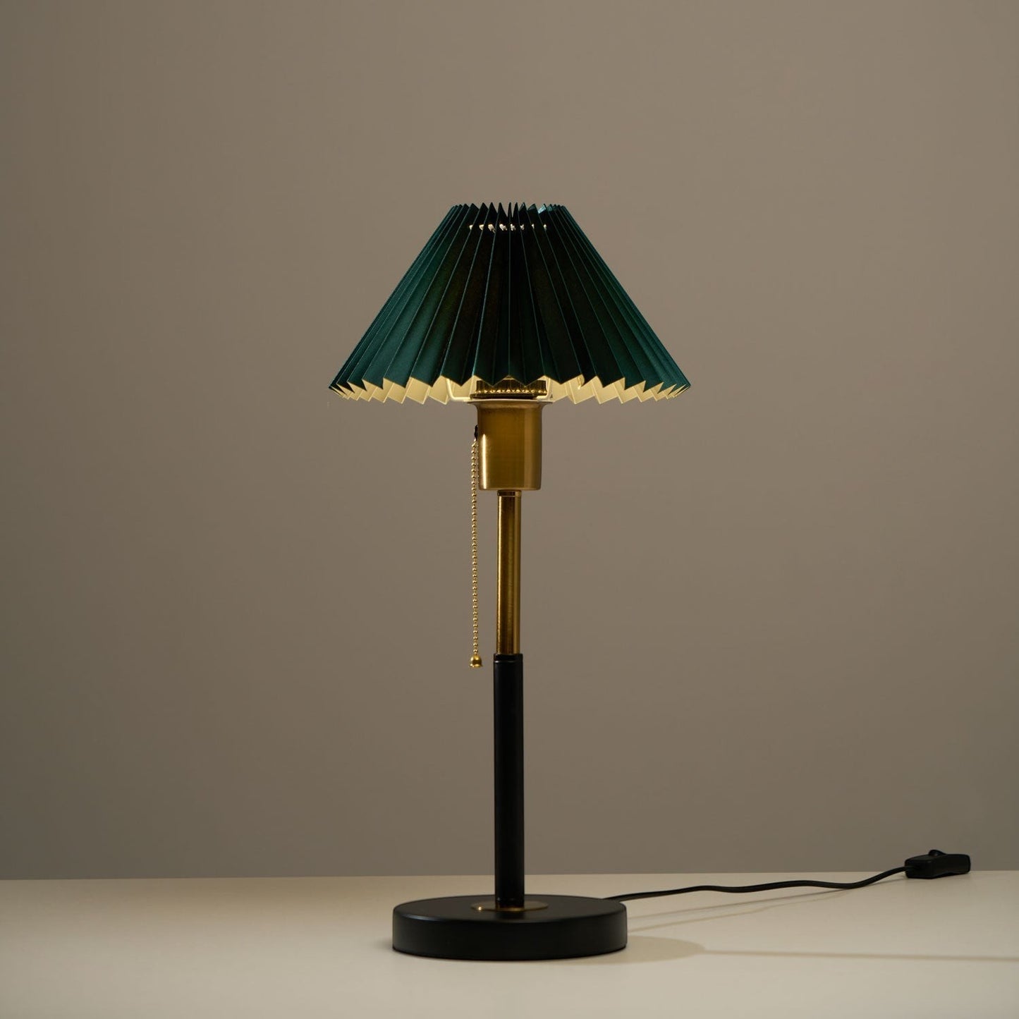 Green Pleated Shade & Gold Black Metal Table Lamp | 25cm 58cm