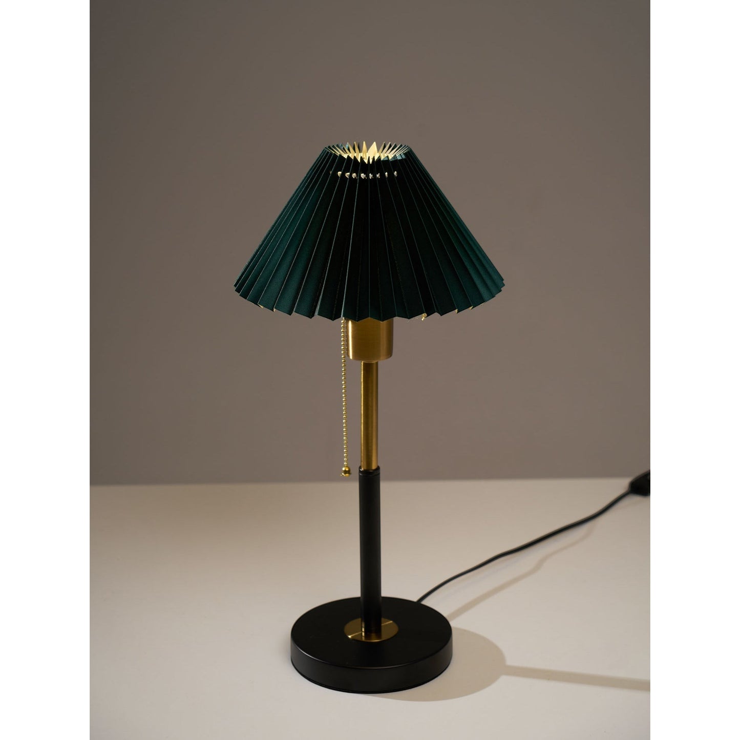 Green Pleated Shade & Gold Black Metal Table Lamp | 25cm 58cm