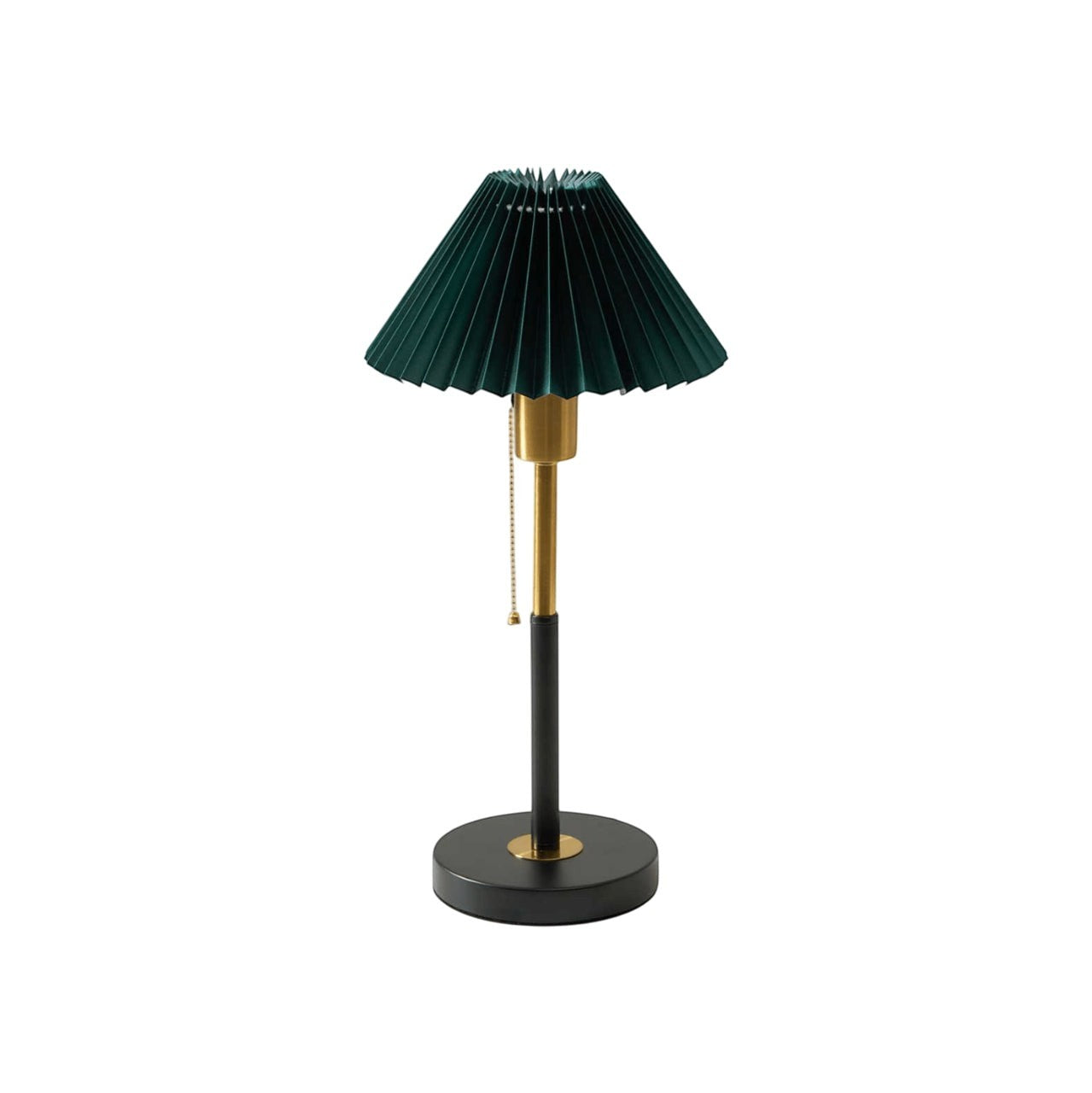 Green Pleated Shade & Gold Black Metal Table Lamp | 25cm 58cm