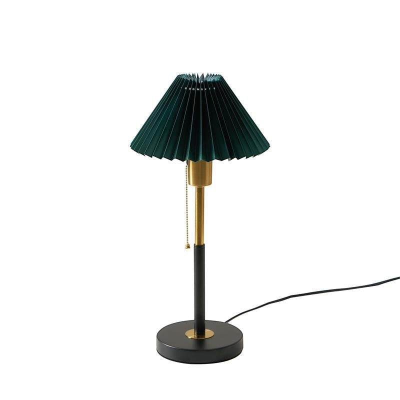 Green Pleated Shade & Gold Black Metal Table Lamp | 25cm 58cm