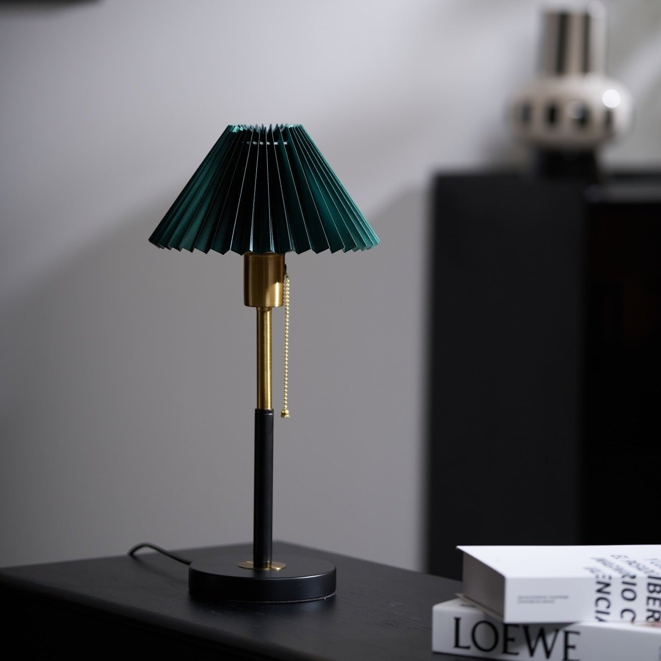Green Pleated Shade & Gold Black Metal Table Lamp | 25cm 58cm