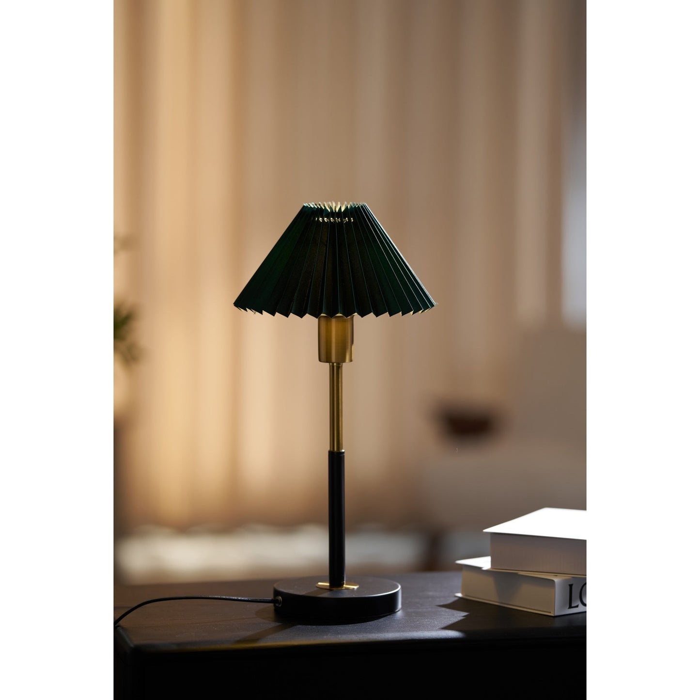 Green Pleated Shade & Gold Black Metal Table Lamp | 25cm 58cm