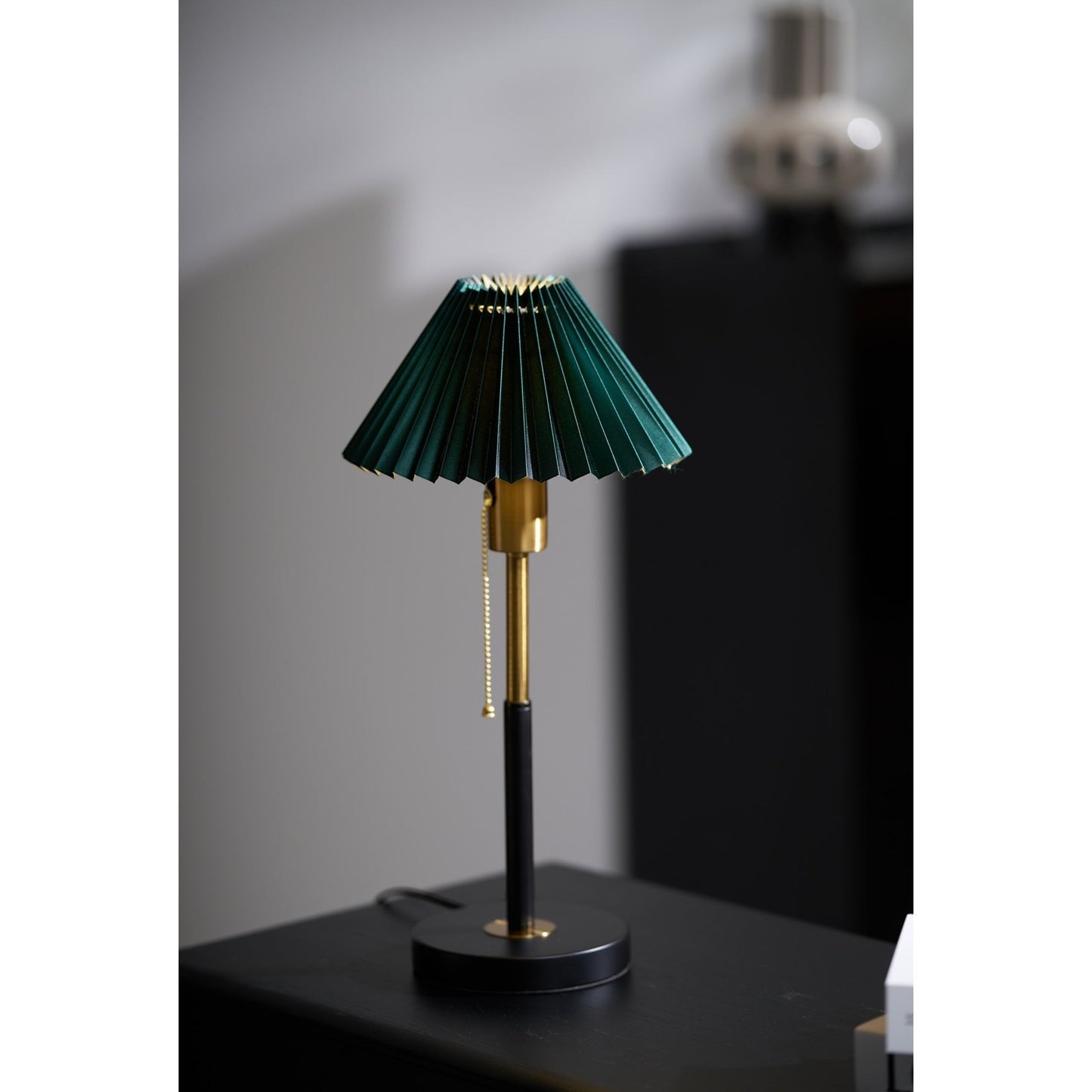 Green Pleated Shade & Gold Black Metal Table Lamp | 25cm 58cm