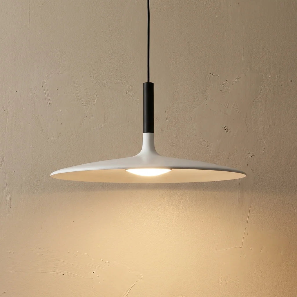 Slim Nordic Pendant Light - White Shade, Lit