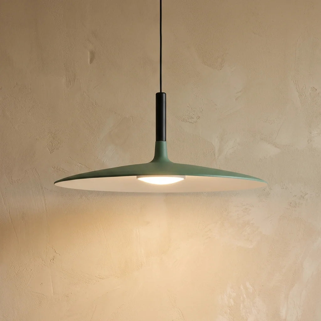 Slim Nordic Pendant Light - Green Shade, Lit