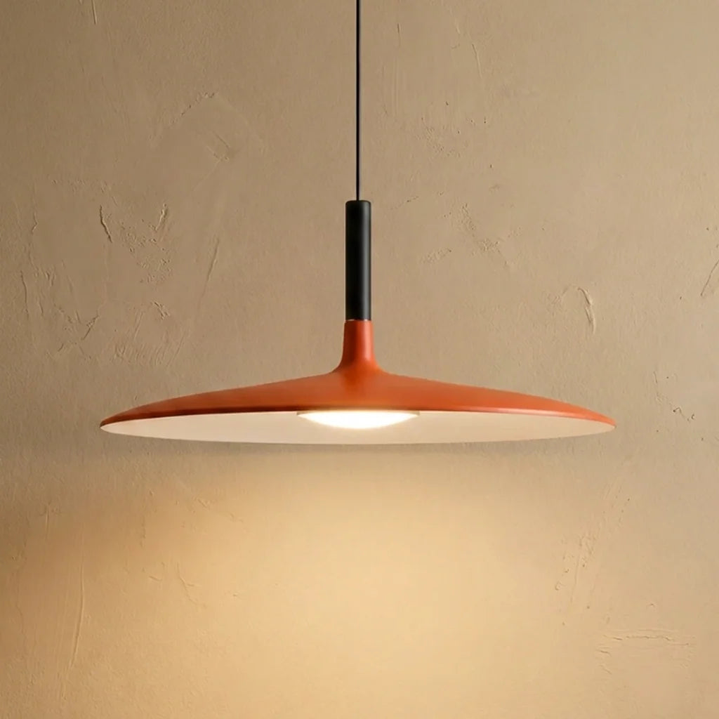 Slim Nordic Pendant Light - Orange Shade, Lit
