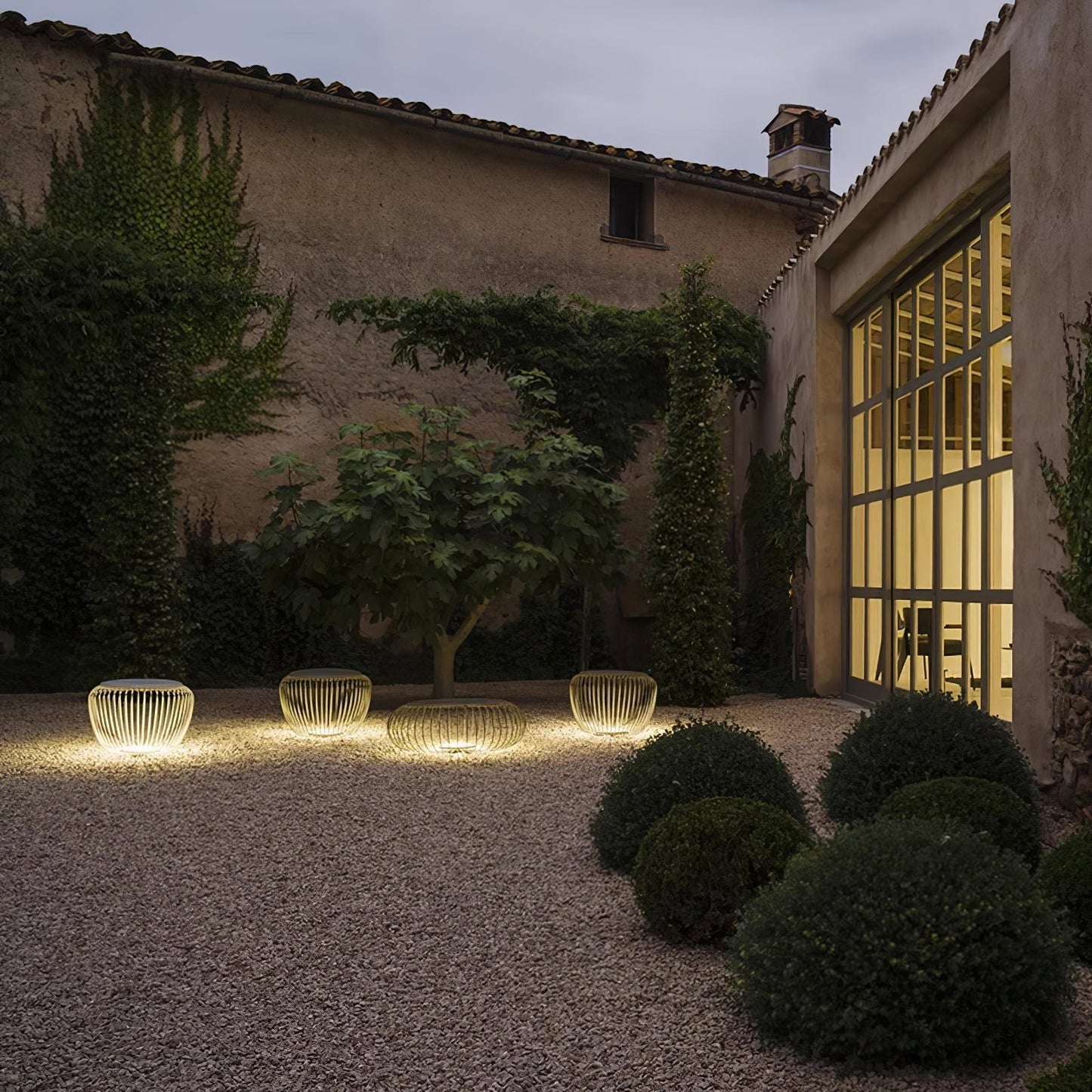 Steel Rib Circular LED Outdoor Lamp | Stool Side-Table Garden Patio