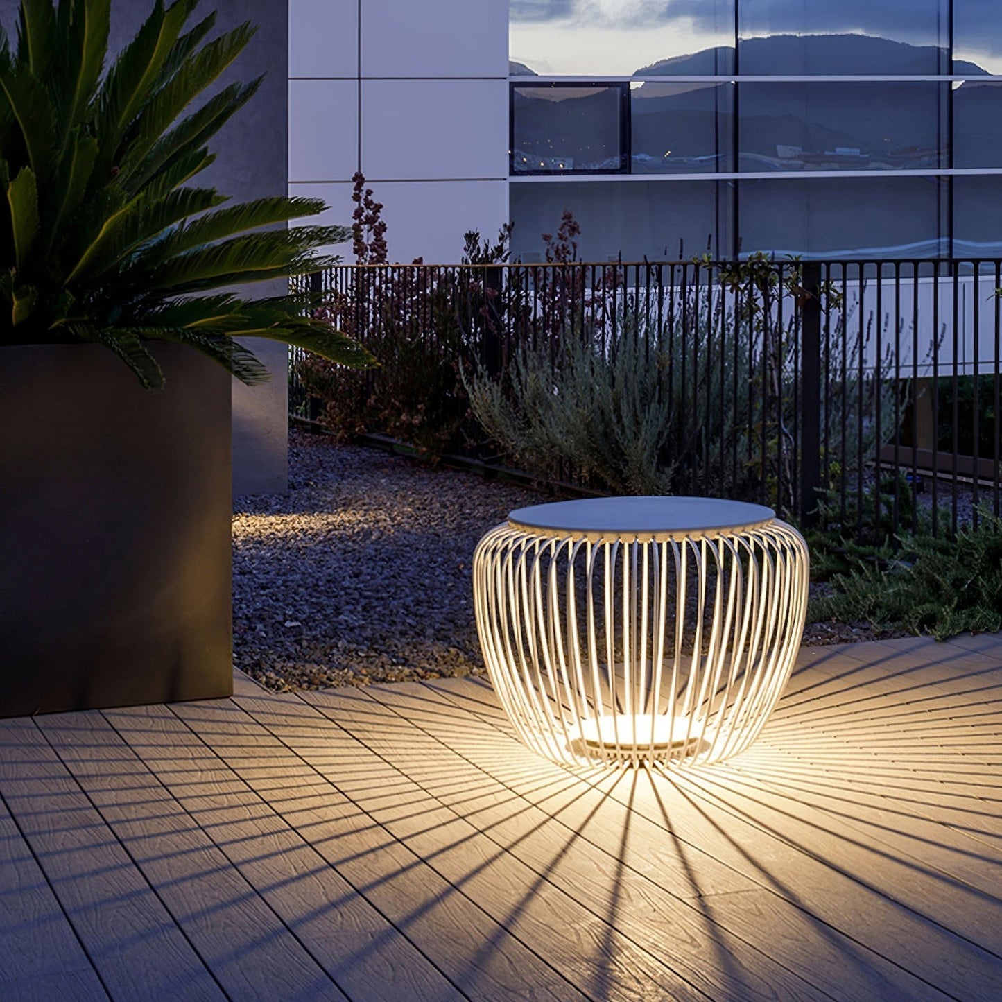 Steel Rib Circular LED Outdoor Lamp | Stool Side-Table Garden Patio