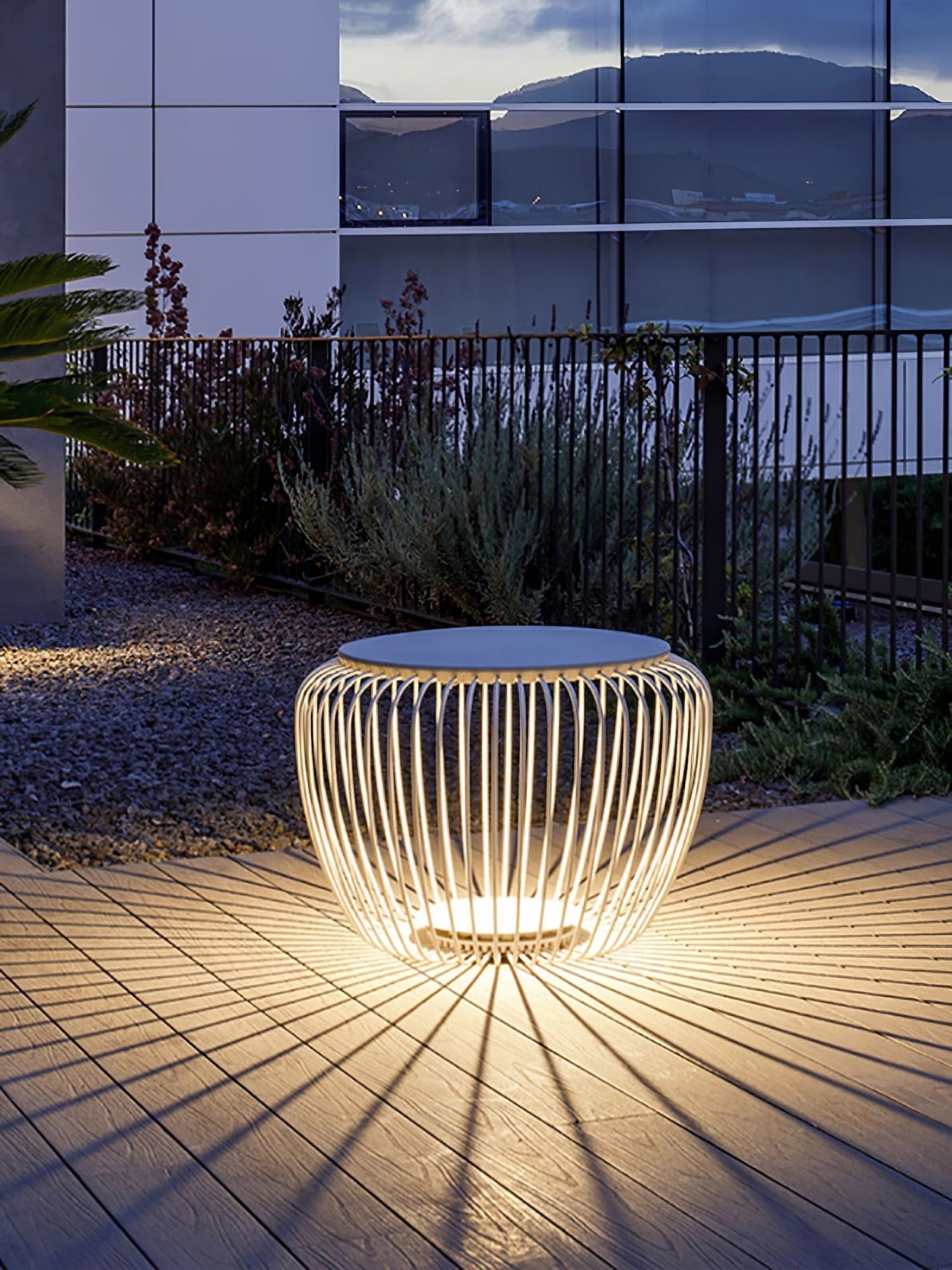 Steel Rib Circular LED Outdoor Lamp | Stool Side-Table Garden Patio