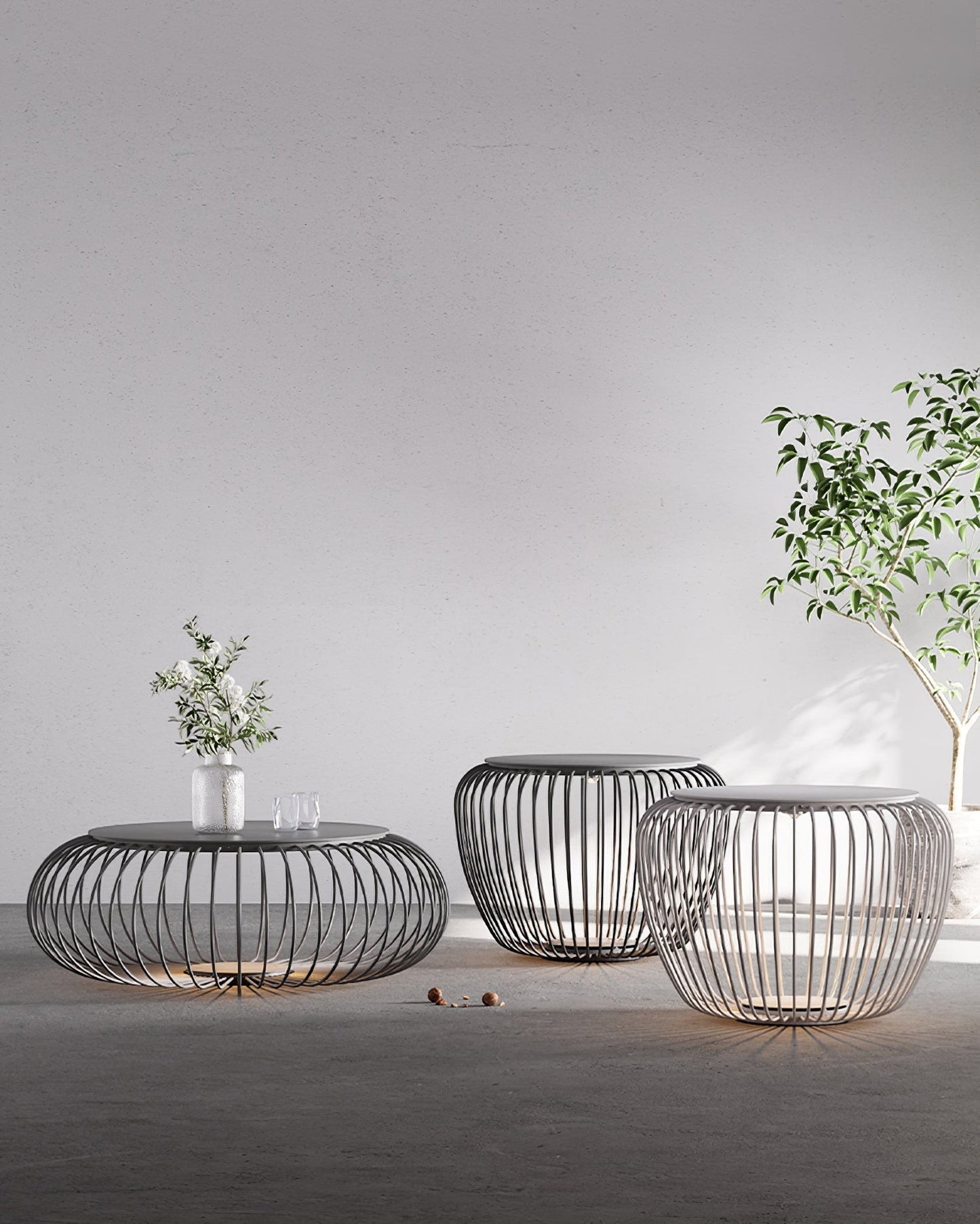Steel Rib Circular LED Outdoor Lamp | Stool Side-Table Garden Patio